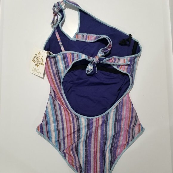 Becca South Coast Printed Metallic Asymmetrical One-Piece Swimsuit Size Small - Picture 7 of 11
